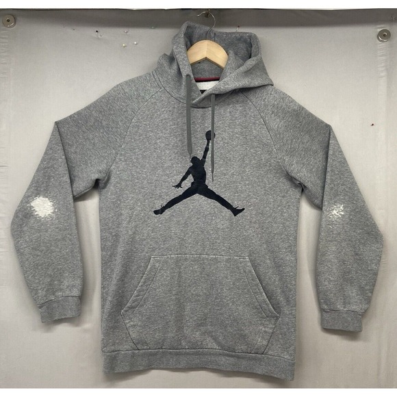 Nike Air Jordan Sweatshirt Hoodie Mens SMALL Gray Black‎ Jumpman Logo Pocket - Picture 1 of 16